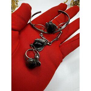 Vintage Navajo Sterling Silver & Black Onyx Statement Slave Bracelet And Ring